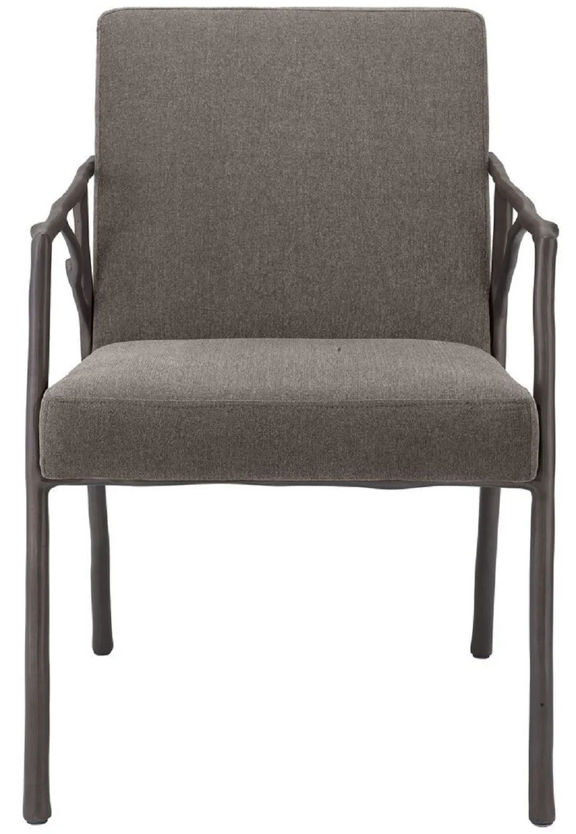 Luxus Esszimmerstuhl Graubraun / Bronze 56 x 61 x H. 83 cm - Edler Küchenstuhl mit Armlehnen - Luxus Esszimmer Möbel