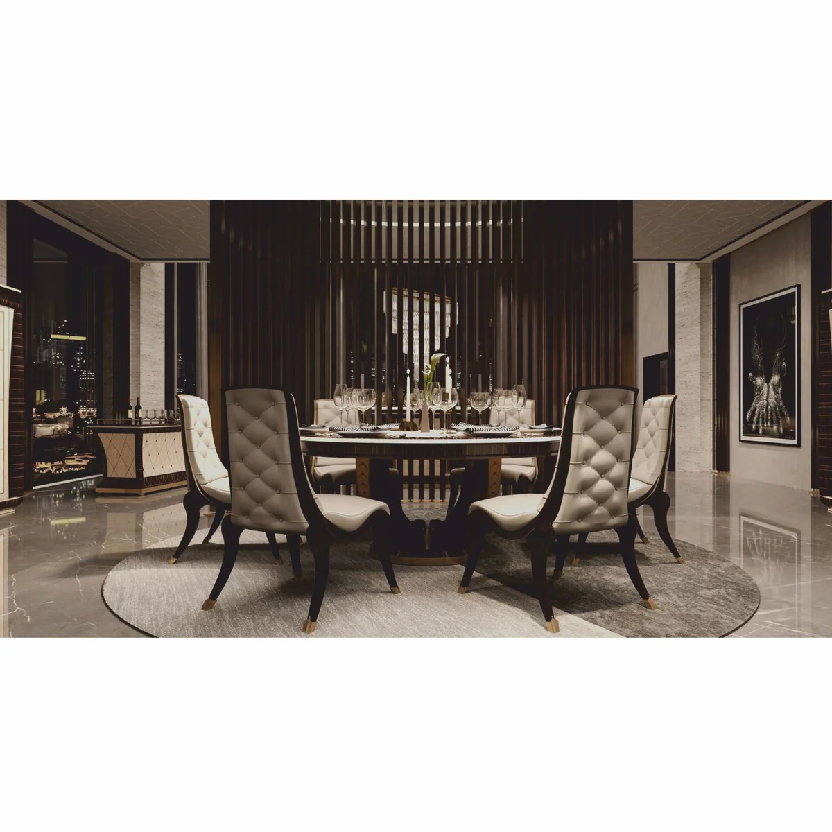 Luxus Leder Esszimmer Stuhl Beige / Schwarz / Bronze - Made in Italy