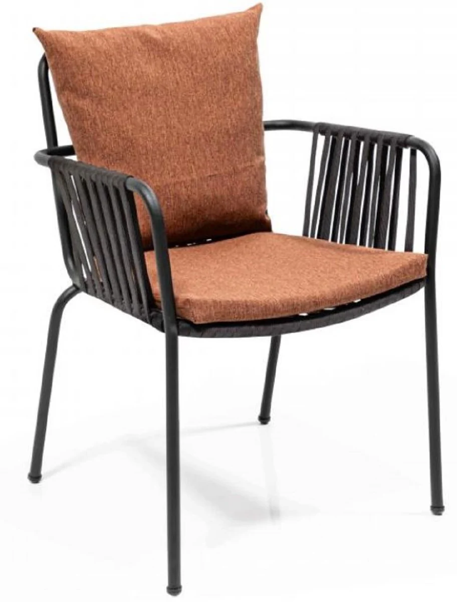 Luxus Gartenstuhl Set Braun / Schwarz 50 x 45 x H. 82 cm - Moderne Gartenstühle mit Armlehnen - Garten & Gastronomie Möbel