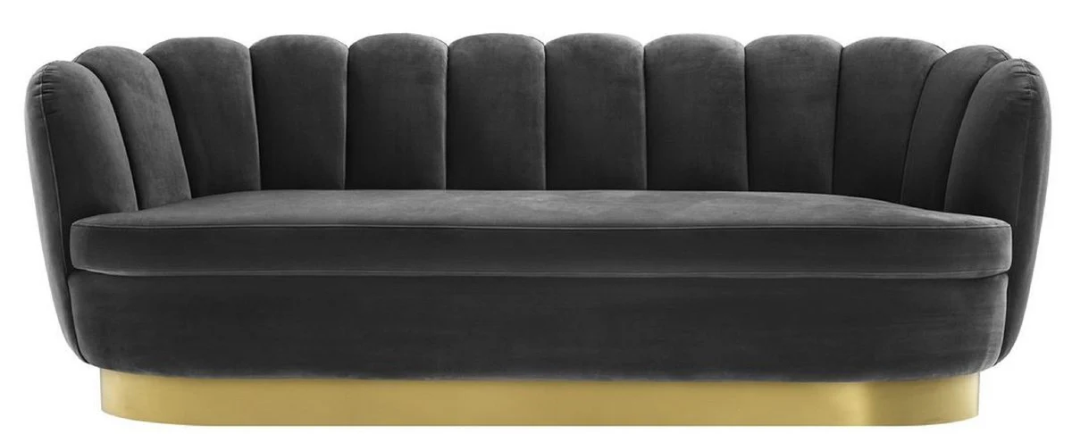 Luxus Samt Sofa Dunkelgrau / Messingfarben 225 x 90 x H. 80 cm - Wohnzimmer Sofa - Luxus Qualität