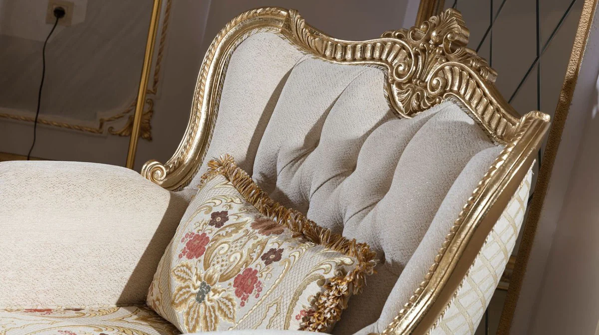 Luxus Barockstil Wohnzimmer Möbel Set Grau / Weiß / Gold