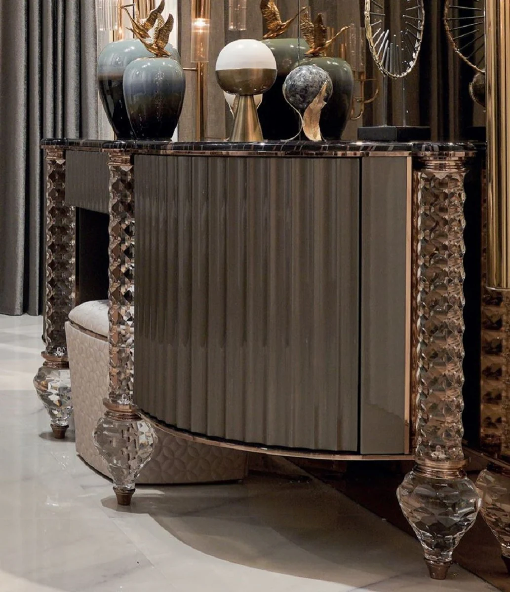 Luxus Art Deco Schminkkommode Schwarz / Grau / Kupfer 188 x 60 x H. 89 cm - Schminktisch mit Kunstmarmor Platte - Art Deco Schlafzimmer Möbel - Luxus Schlafzimmer Möbel