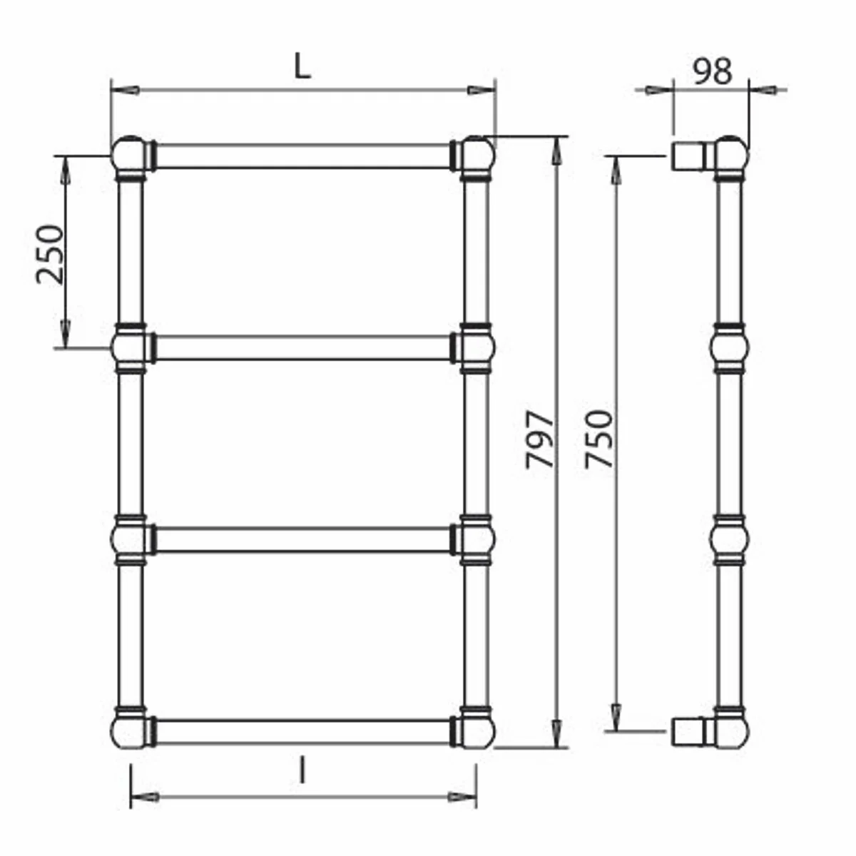 Luxus Messing Handtuchwärmer Silber H. 79,7 cm - Made in Italy