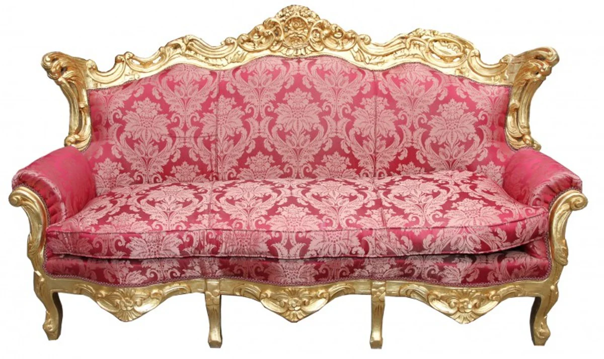 Barock 3er Sofa Master Bordeaux Muster / Gold - Wohnzimmer Couch Möbel Lounge