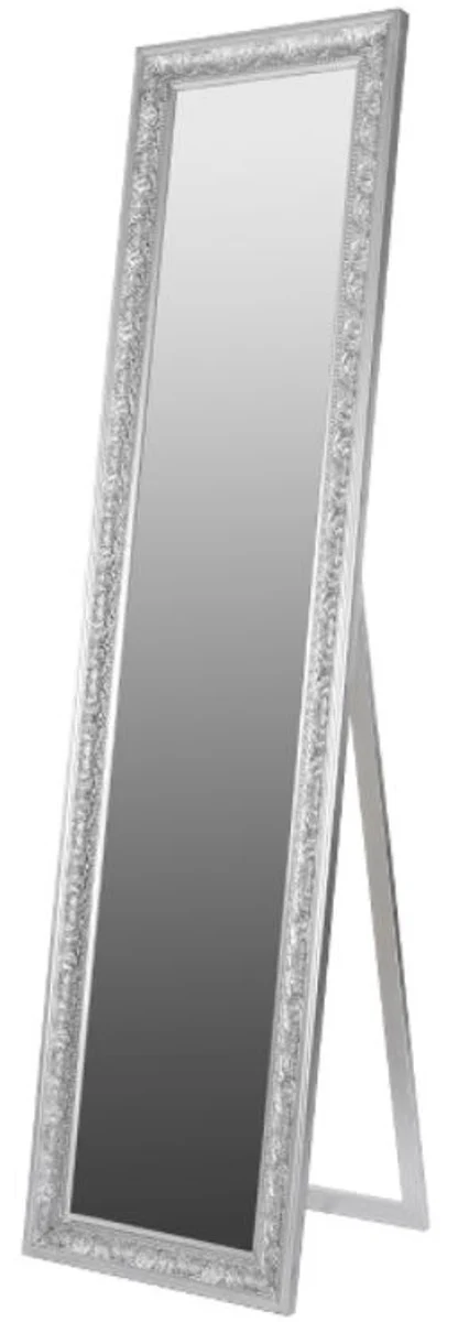 Barock Standspiegel / Wandspiegel Silber 45 x H. 180 cm - Handgefertigter Spiegel mit Holzrahmen & wunderschönen Verzierungen