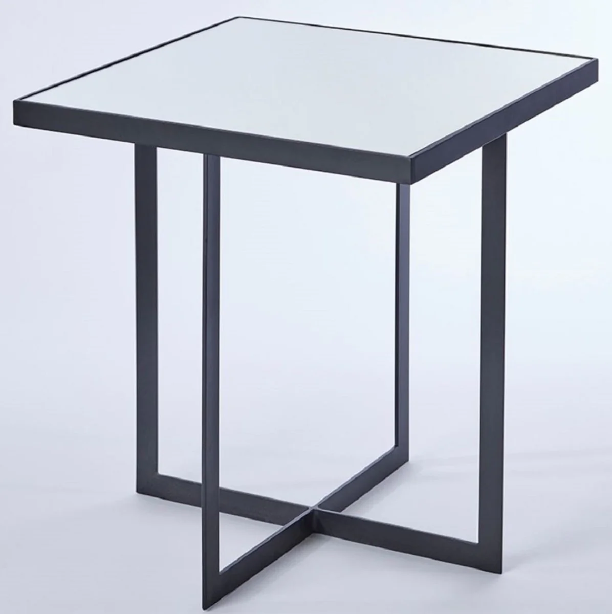 Luxus Beistelltisch Schwarz 51 x 51 x H. 55 cm - Metall Tisch mit Spiegelglas Tischplatte - Luxus Möbel