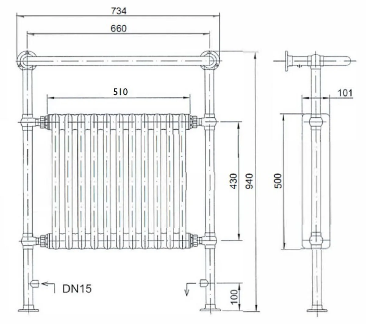Luxus Badheizung Weiß / Chrom 734 x H. 940 mm - Handtuchheizkörper - Vintage Bad Heizkörper Handtuchhalter
