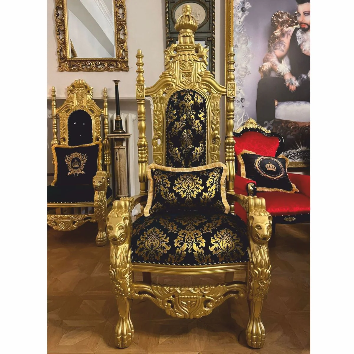 Pompöös by Luxus Barock Thron Sessel Provence Schwarz / Gold - designed by Harald Glööckler