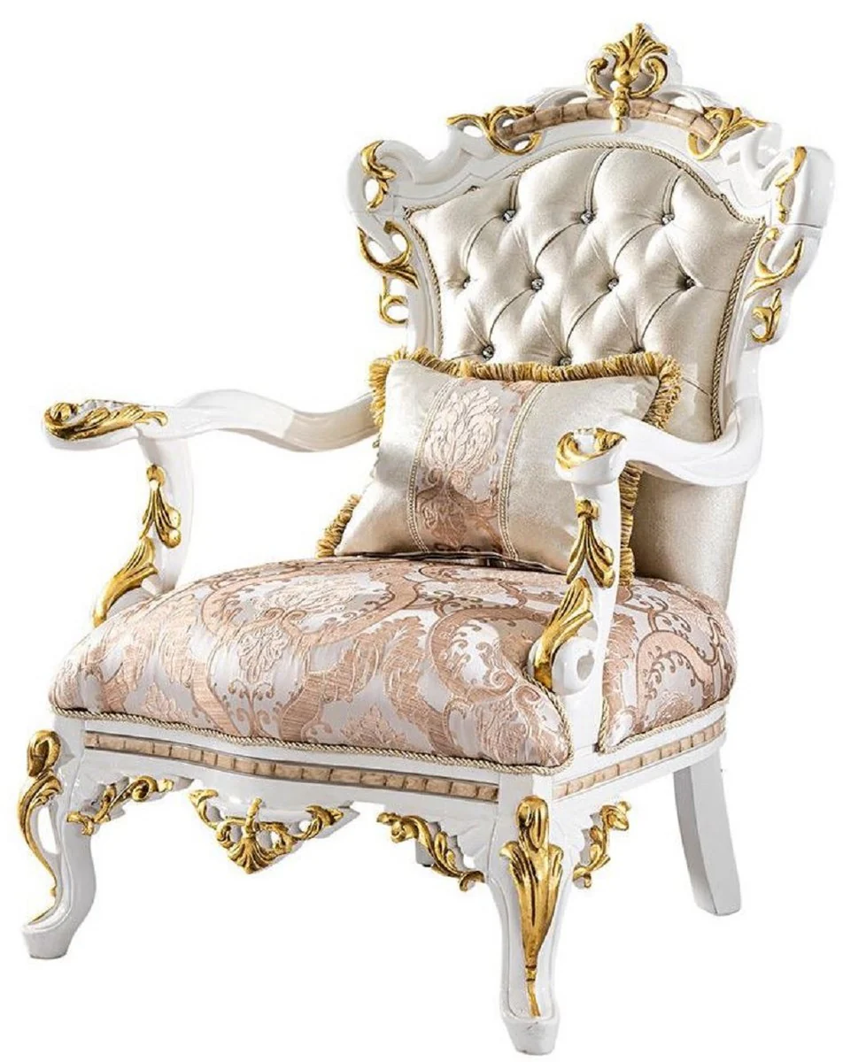Luxus Barock Wohnzimmer Set Gold / Silber / Braun / Weiß / Gold - 2 Barock Sofas & 2 Barock Sessel & 1 Barock Couchtisch - Luxus Wohnzimmer Möbel im Barockstil - Barock Möbel