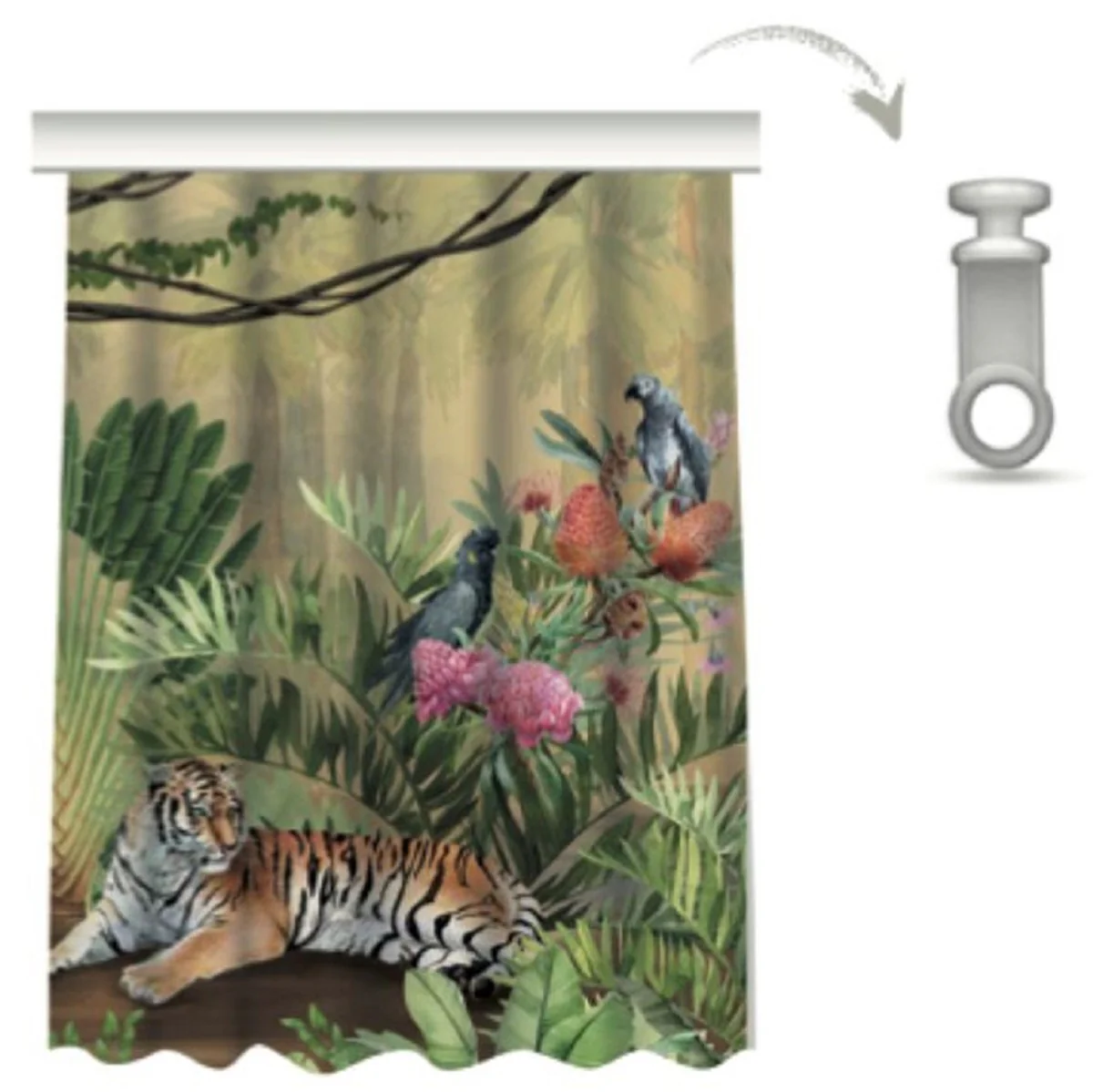 Luxus Vorhang Set Dschungel & Tiger Mehrfarbig 250 x H. 290 cm - Bedruckte Leinen & Samt Vorhänge - Ösenvorhänge - Schiebevorhänge - Wohnzimmer Schlafzimmer Vorhänge