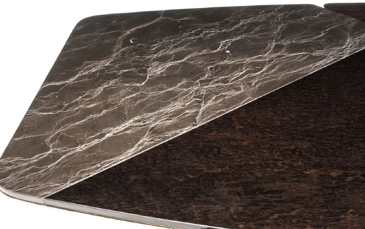 Luxus Esstisch Dunkelbraun / Grau / Hellbraun / Gold 240 x 113 x H. 79,5 cm - Massivholz Esszimmertisch mit Tischplatte in Marmoroptik - Esszimmer Möbel - Luxus Möbel