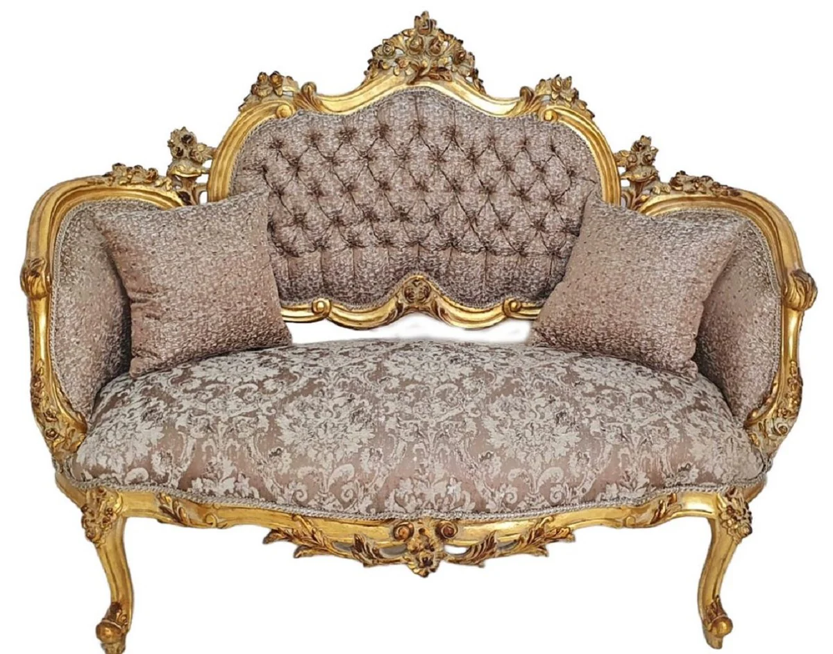 Barock Sofa Braun / Antik Gold - Prunkvolles Wohnzimmer Sofa im Barockstil - Wohnzimmer Möbel im Barockstil - Barock Möbel - Barock Einrichtung
