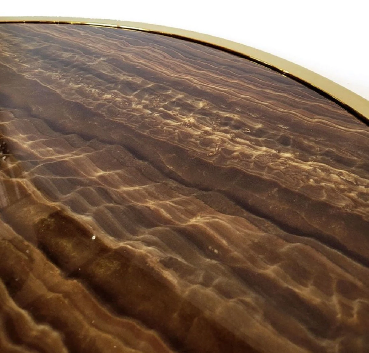 Luxus Couchtisch Gold / Braun Ø 95 x H. 32 cm - Runder Wohnzimmertisch mit Kunstmarmor Tischplatte - Wohnzimmer Möbel - Hotel Möbel - Luxus Möbel