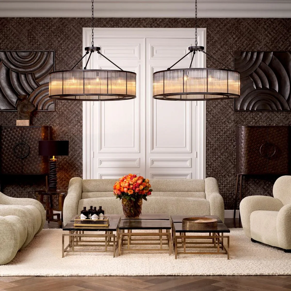 Luxus Sofa Sandfarben 230 x 120 x H. 71 cm - Gebogenes Wohnzimmer Sofa - Wohnzimmer Möbel - Luxus Möbel - Wohnzimmer Einrichtung - Luxus Einrichtung - Luxus Qualität