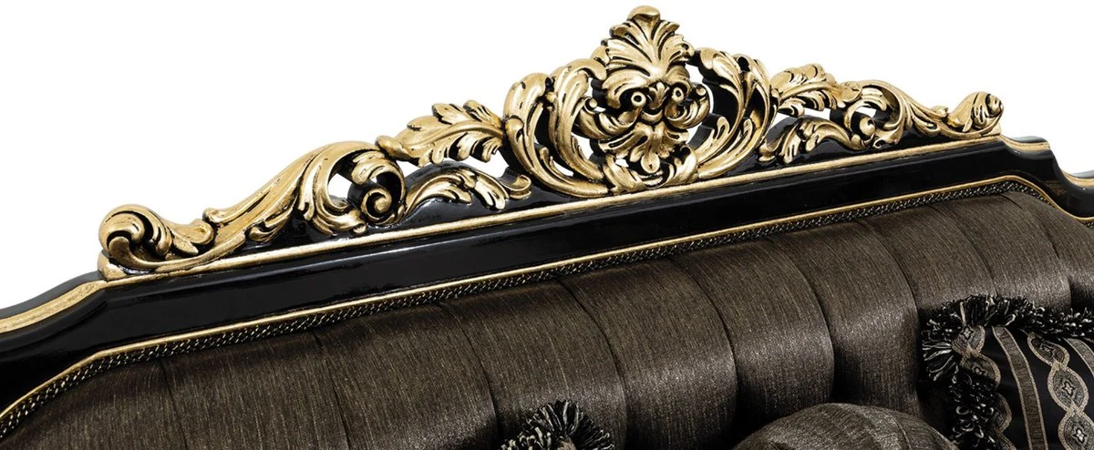 Luxus Barock Wohnzimmer Set Grau / Schwarz / Gold - 2 Sofas & 2 Sessel & 1 Couchtisch - Prunkvolle Barock Wohnzimmer Möbel