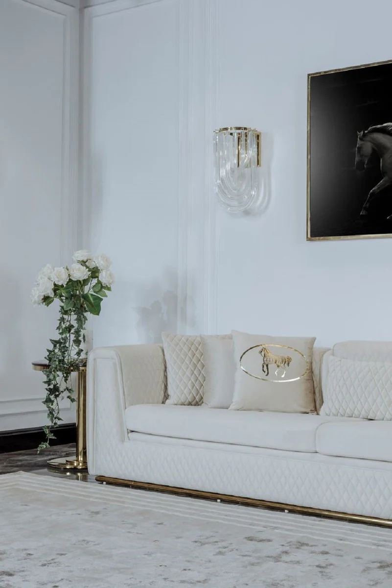 Luxus Wohnzimmer & Hotel Sofa Creme / Gold 260 cm