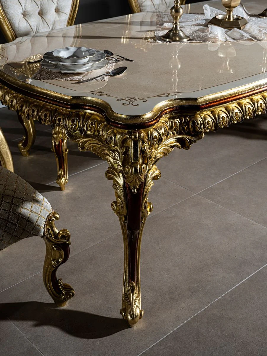 Luxus Barock Esstisch 230 x 105 x H. 80 cm - Prunkvoller Massivholz Esszimmertisch - Esszimmer Möbel im Barockstil