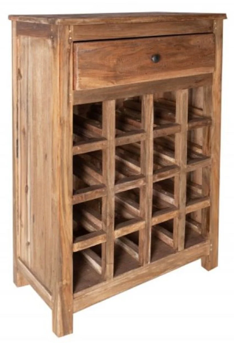 Landhausstil Weinschrank mit Schublade und Weinflaschen Regal Naturfarben 56 x 31 x H. 81 cm - Barschrank aus recyceltem Massivholz - Bar Möbel - Landhausstil Möbel