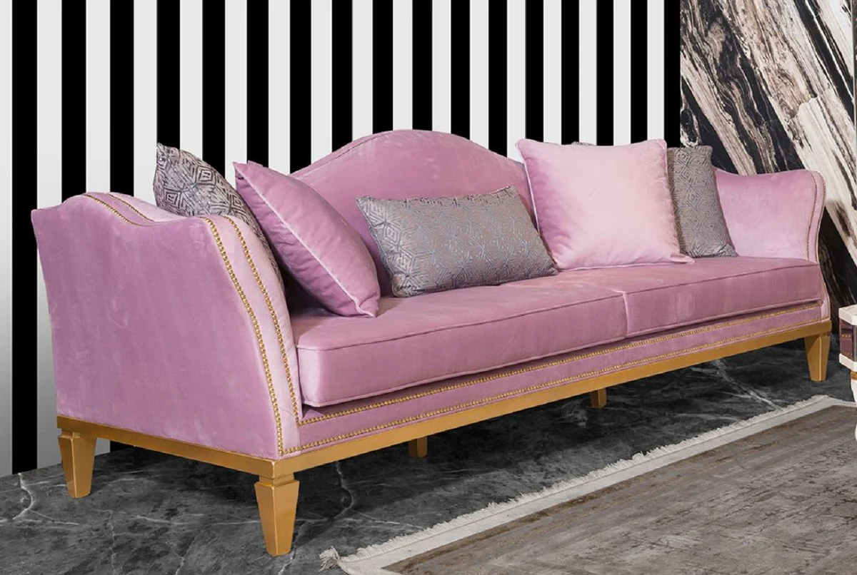 Luxus Barock Sofa Rosa / Gold - Elegantes Barockstil Wohnzimmer Sofa - Handgefertigte Barock Wohnzimmer Möbel
