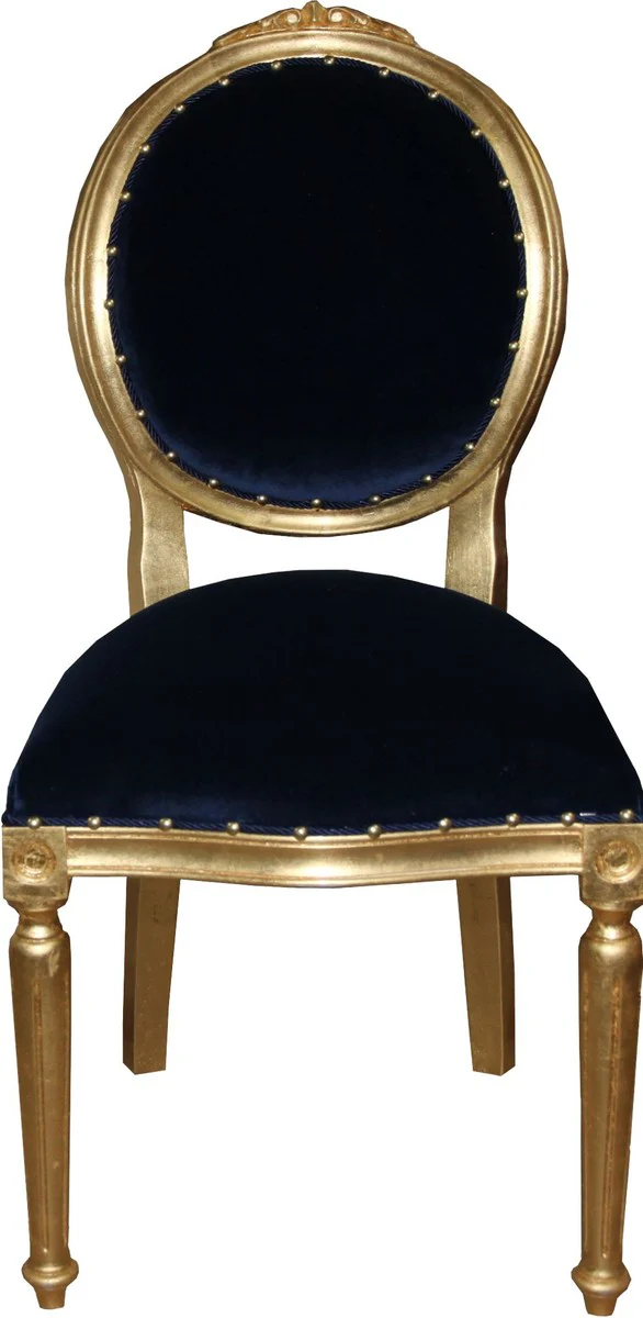 Barock Medaillon Luxus Esszimmer Stuhl ohne Armlehnen in Royalblau / Gold - Limited Edition