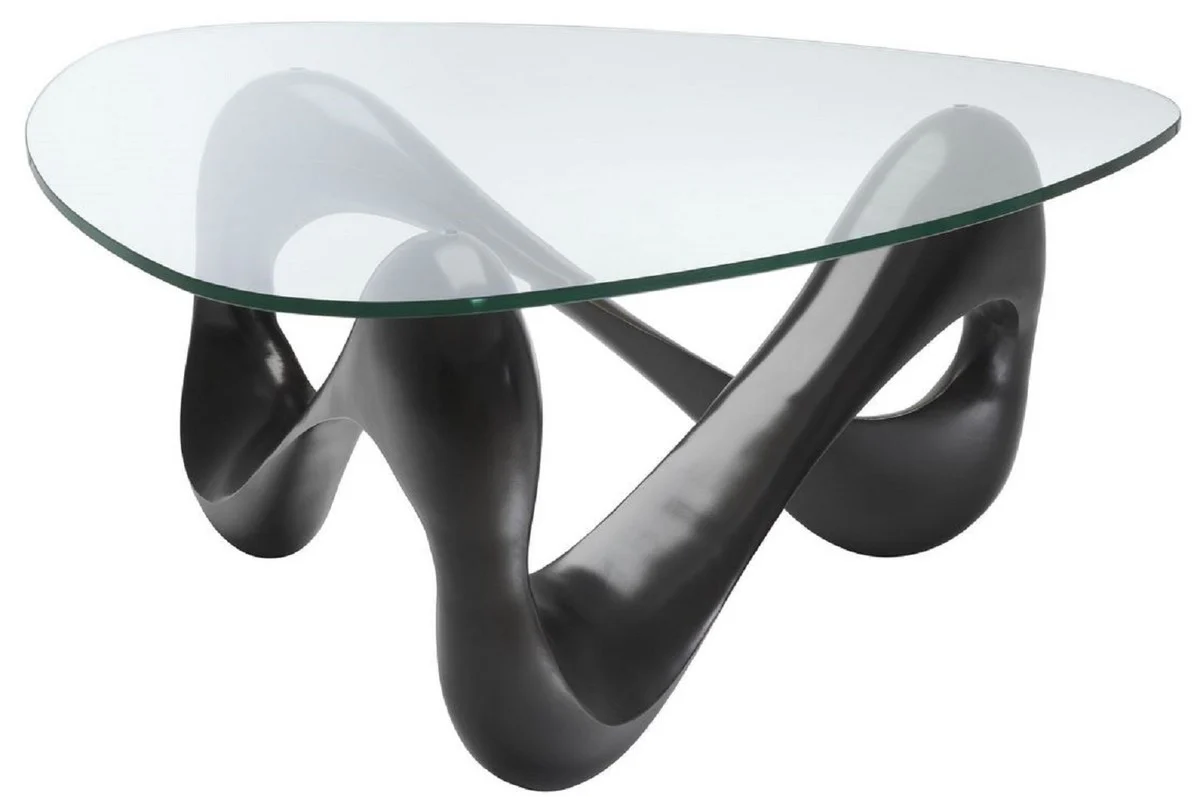 Designer Couchtisch Bronze 100,5 x 98 x H. 43,5 cm - Wohnzimmertisch mit 3-eckiger Glasplatte - Luxus Möbel