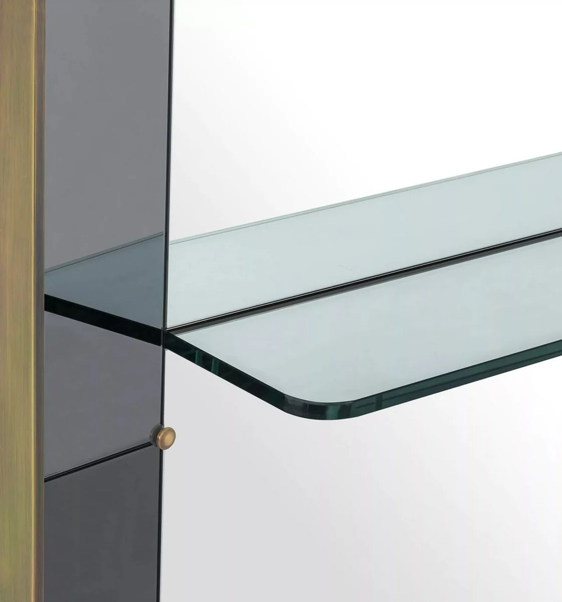 Luxus Wandspiegel Grau / Antik Messing 100 x H. 217 cm - Rechteckiger Garderoben Spiegel mit Glasregal - Badezimmer Spiegel - Garderoben Möbel - Badezimmer Möbel - Luxus Möbel