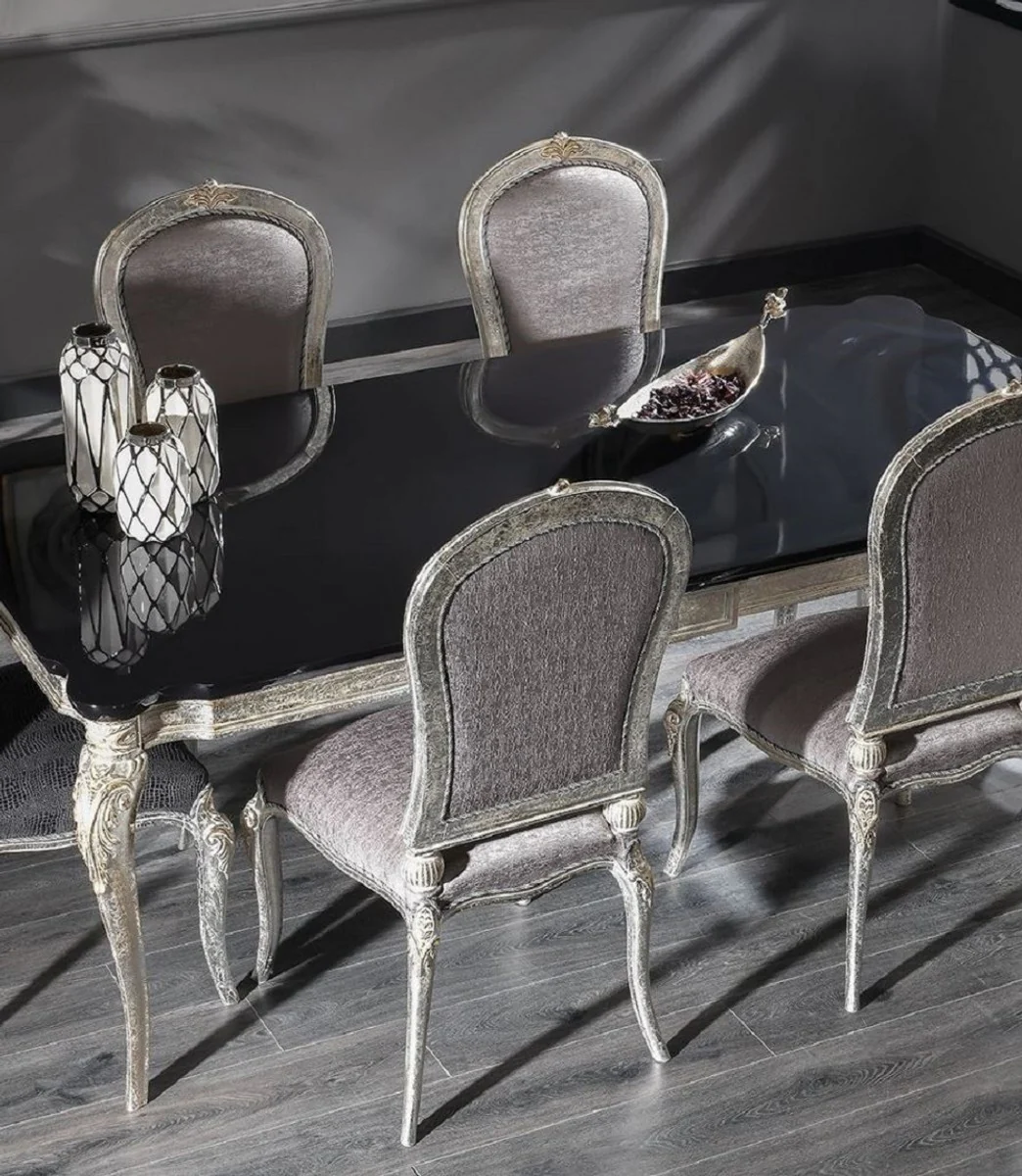 Luxus Barock Esszimmer Stuhl Silber / Gold H. 102 cm - Barock Esszimmer Möbel