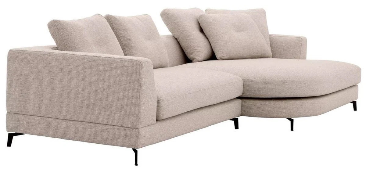 Luxus Ecksofa Rechte Seite Sandfarben / Schwarz 310 x 150 x H. 65 cm - Wohnzimmer Sofa mit Kissen - Wohnzimmer Möbel - Wohnzimmer Einrichtung - Luxus Möbel - Luxus Einrichtung