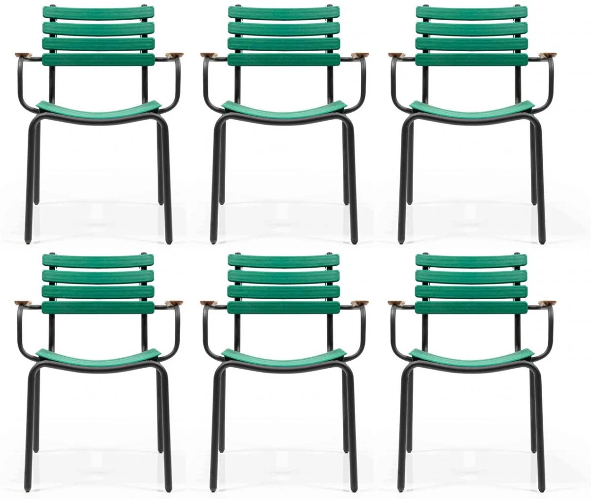 Luxus Gartenstuhl Set Grün / Braun / Schwarz 50 x 45 x H. 79 cm - Moderne Gartenstühle mit Armlehnen - Garten & Gastronomie Möbel