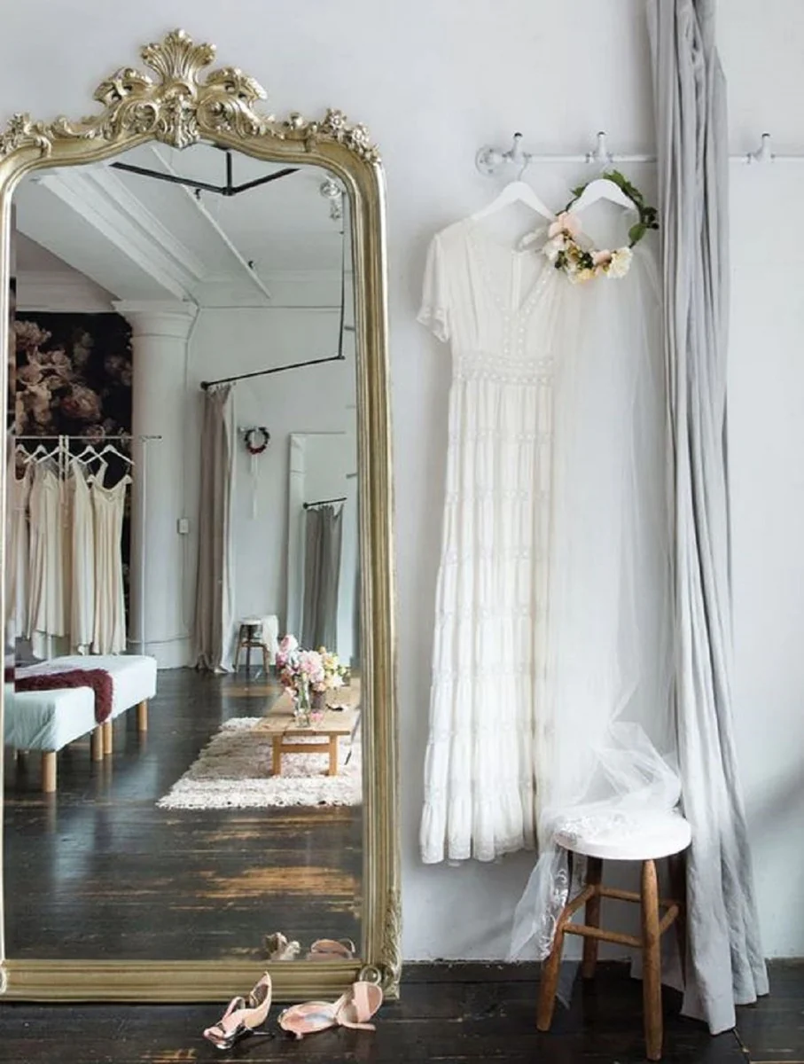 Luxus Barock Standspiegel Antik Silber - Prunkvoller Barockstil Spiegel - Luxus Schlafzimmer Möbel im Barockstil - Barock Möbel - Luxus Qualität - Made in Italy