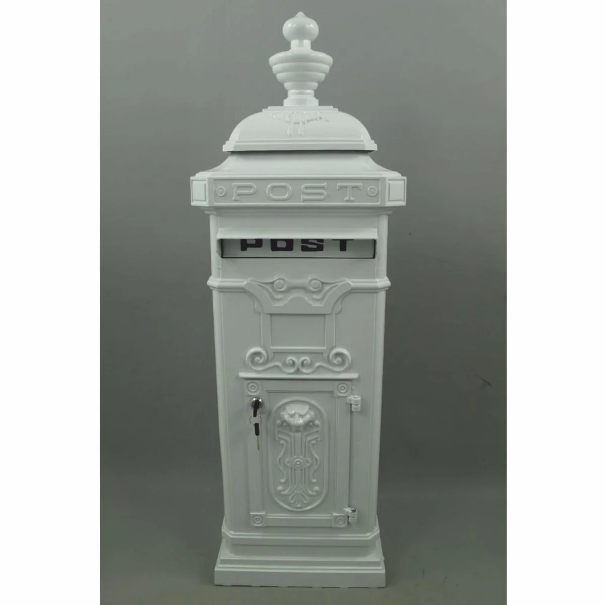 Jugendstil Standbriefkasten Weiß H. 110 cm - Nostalgischer Säulenbriefkasten