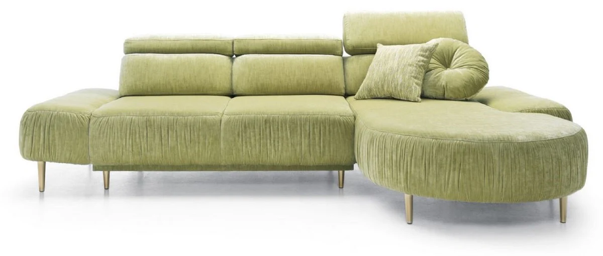 Luxus Ecksofa Grün / Messing 294 x 105-182 x H. 83-97 cm - Wohnzimmer Sofa mit 3 verstellbaren Kopfstützen und elektrisch verstellbarer Sitzfläche - Luxus Wohnzimmer Möbel