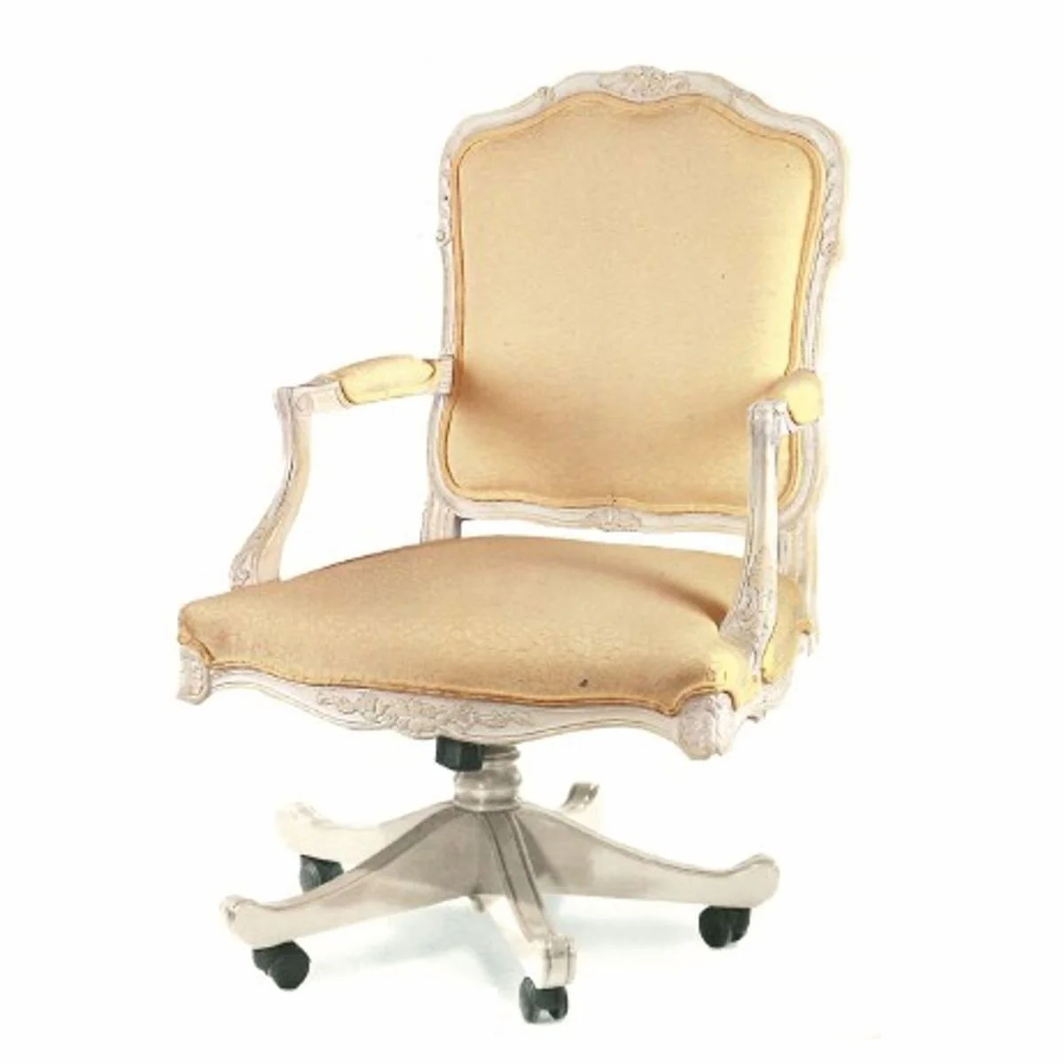 Luxus Barock Schreibtischstuhl Antik Beige / Weiß - Made in Italy