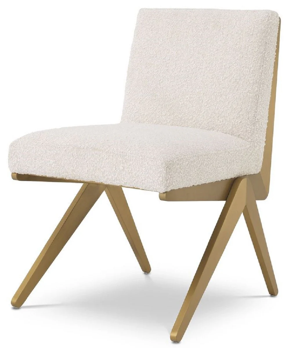 Luxus Esszimmerstuhl Creme / Messingfarben 54,5 x 62 x H. 80 cm - Luxus Esszimmer Möbel