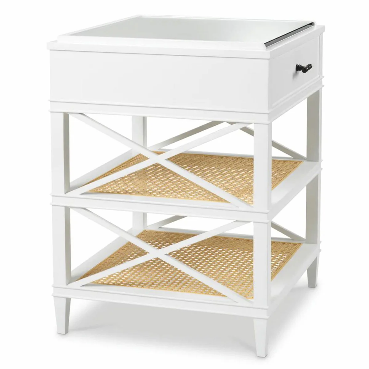 Luxus Mahagoni Beistelltisch mit Schublade und Glasplatte H. 76 cm