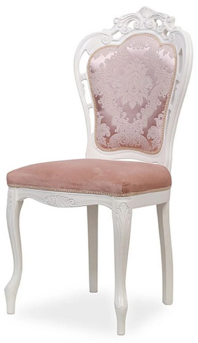 Luxus Barock Esszimmer Stuhl 6er Set mit elegantem Muster Rosa / Weiß - Barockstil Küchen Stühle - Prunkvolle Luxus Esszimmer Möbel im Barockstil - Edel & Prunkvoll