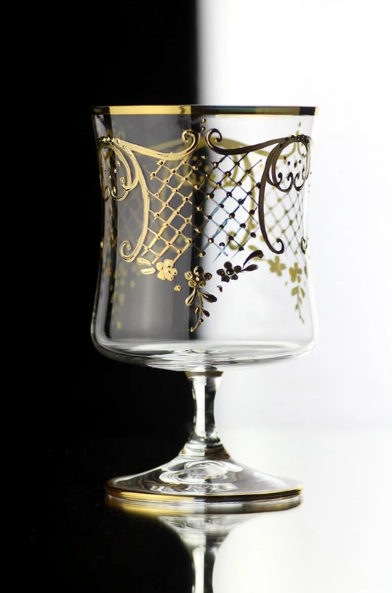 Luxus Barock Brandy Glas 6er Set Gold Ø 8,5 x H. 14,5 cm - Handgefertigte und handbemalte Cognacgläser - Hotel & Restaurant Accessoires - Luxus Qualität