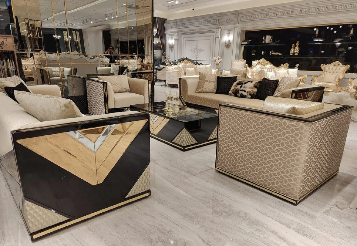 Luxus Sessel Gold / Schwarz - Wohnzimmer Sessel - Hotel Sessel - Wohnzimmer Möbel - Hotel Möbel - Luxus Möbel - Wohnzimmer Einrichtung - Luxus Einrichtung