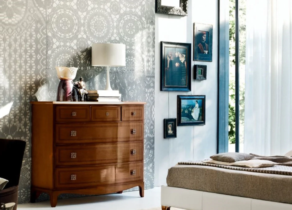 Luxus Jugendstil Kommode Braun 124 x 58 x H. 106 cm - Massivholz Schrank mit 6 Schubladen - Barock & Jugendstil Möbel