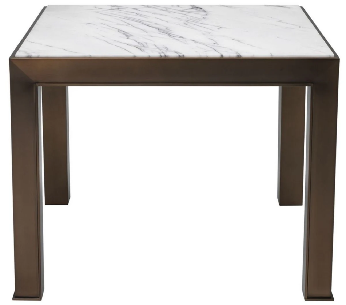 Luxus Beistelltisch Antik Messingfarben / Weiß / Lila 65 x 65 x H. 51,5 cm - Edelstahl Tisch mit Marmorplatte - Wohnzimmer Möbel - Luxus Möbel