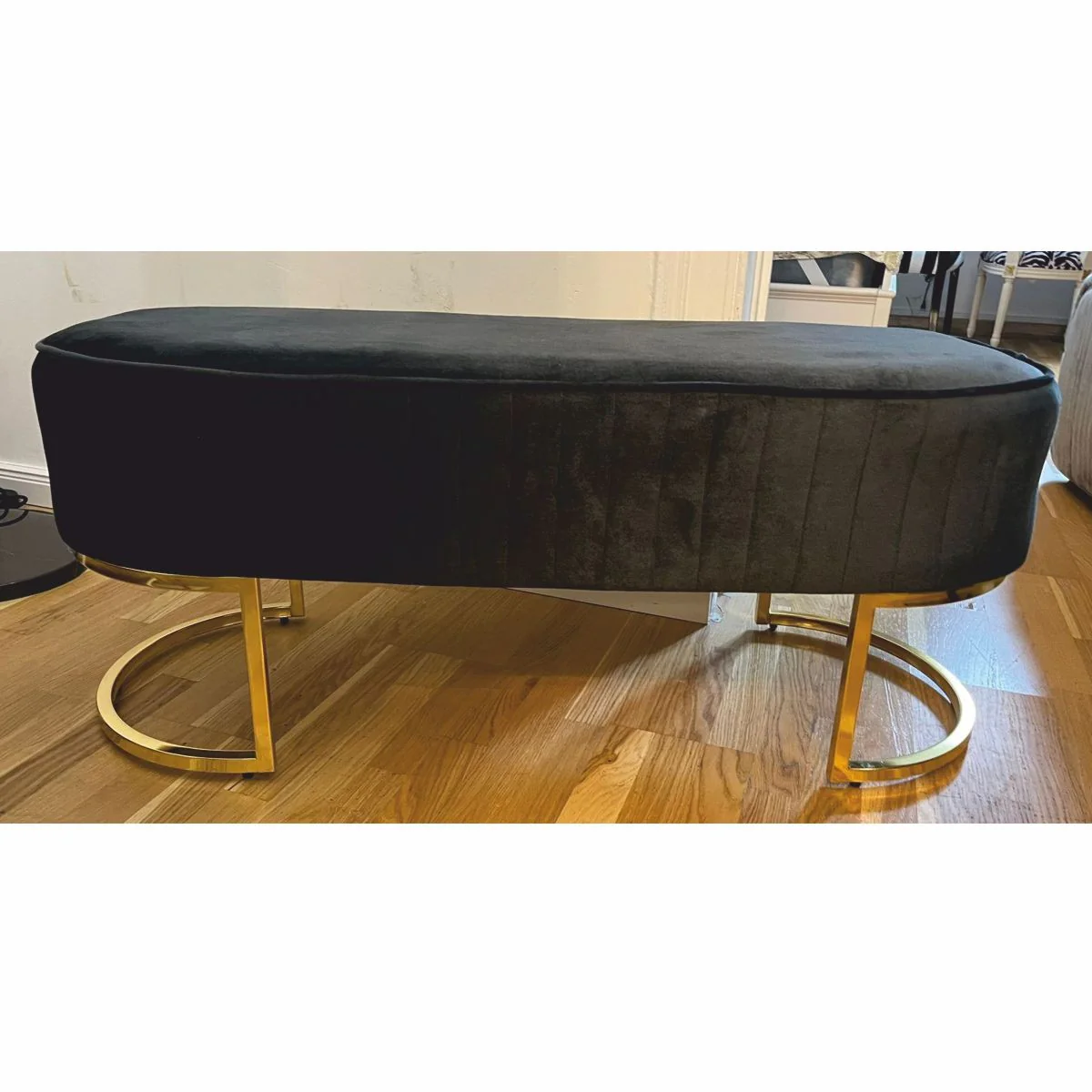 Luxus Sitzbank Schwarz / Gold 120 cm - Luxus Möbel