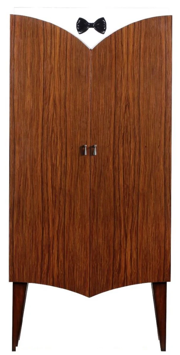 Luxus Art Deco Barschrank Braun / Weiß / Schwarz 80 x 45 x H. 170 cm - Massivholz Weinschrank - Bar Möbel - Hotel Möbel - Luxus Qualität