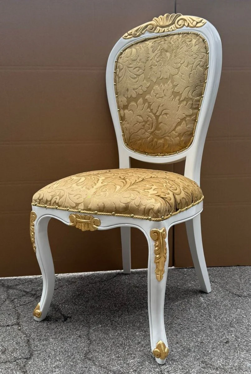 Luxus Barock Esszimmer Stuhl Gold / Weiß / Gold H. 108 cm - Barock Möbel