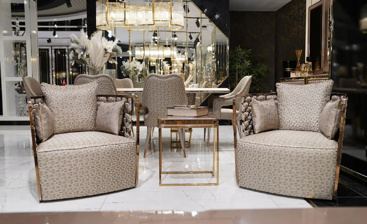 Luxus Beistelltisch Grau / Gold - Quadratischer Wohnzimmer Beistelltisch - Wohnzimmer Möbel - Hotel Möbel - Luxus Möbel