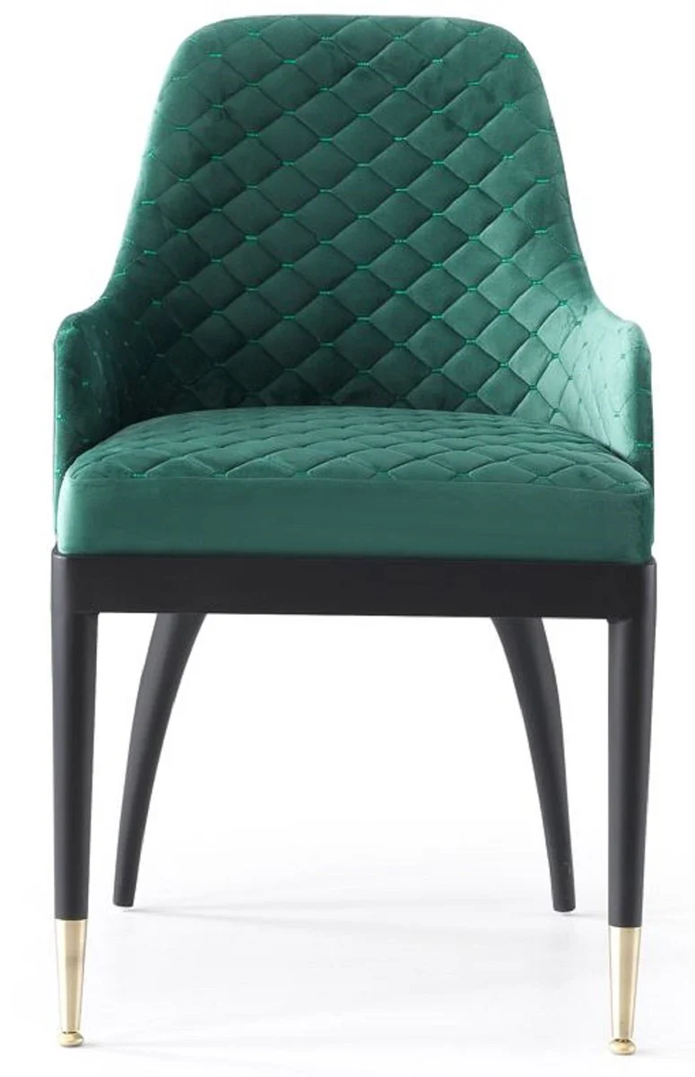 Luxus Esszimmerstuhl 6er Set mit Armlehnen Grün / Schwarz / Messing 55 x 59 x H. 88 cm - Esszimmer Möbel - Restaurant Möbel - Esszimmer Einrichtung - Luxus Möbel - Luxus Einrichtung