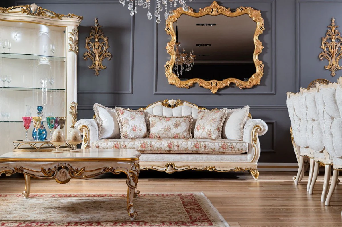 Pompöös by Luxus Barock Couchtisch Provence Beige / Weiß / Gold - Pompööser Barockstil Wohnzimmertisch designed by Harald Glööckler