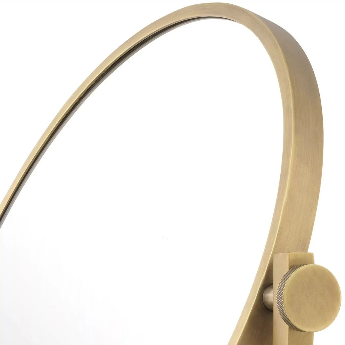 Luxus Kosmetik Tischspiegel Antik Messing / Beige 50,5 x 12 x H. 56 cm - Runder verstellbarer Badezimmer Schmink Spiegel mit Travertin Sockel - Luxus Badezimmer Accessoires