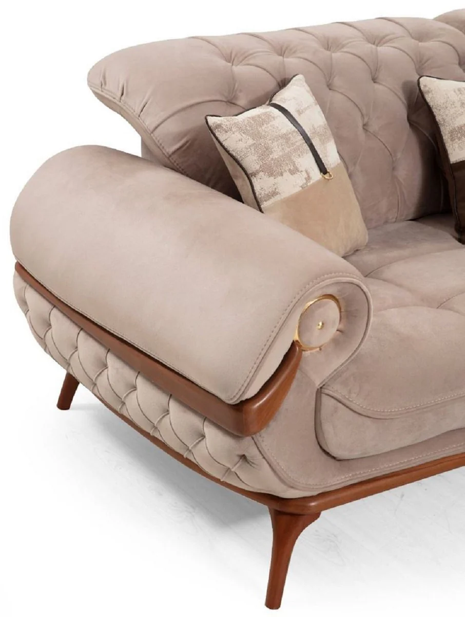 Luxus Chesterfield Wohnzimmer Sofa mit verstellbaren Rückenlehnen Beige / Braun - Chesterfield Wohnzimmer Möbel - Luxus Wohnzimmer Möbel - Luxus Möbel - Luxus Einrichtung