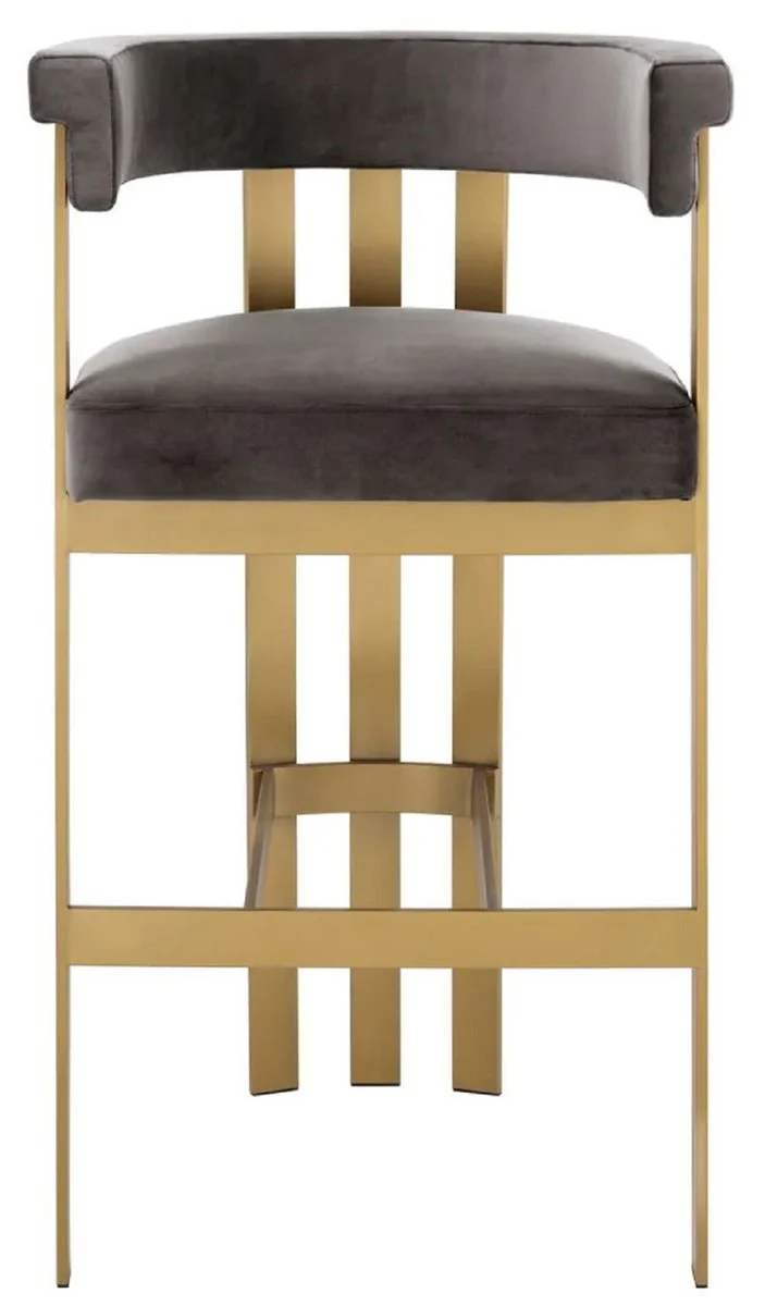 Luxus Samt Barstuhl mit Armlehnen Grau / Messing 56 x 56 x H. 104 cm - Gepolsterter Barhocker - Bar Möbel - Luxus Möbel - Luxus Qualität