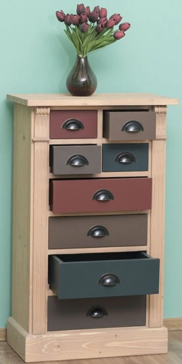 Landhausstil Massivholz Kommode mit 8 Schubladen Naturfarben / Mehrfarbig 60 x 36 x H. 100 cm - Landhausstil Möbel